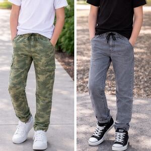 GAP Gray Denim Pants and Green Camo Joggers Bundle Size 8 Slim Fit EUC